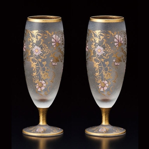 Bộ 2 ly, cốc thủy tinh thấp khảm vàng 125ml Nhật Bản Aderia El Dorado S-6101