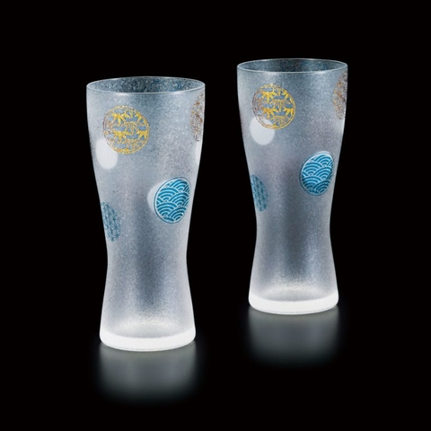 Bộ 2 ly, cốc thủy tinh cao khảm vàng 310ml Nhật Bản Aderia Marumon S-6212