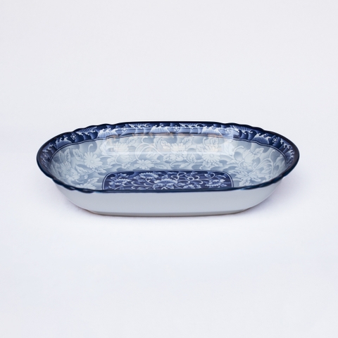 Đĩa bầu dục sâu lòng sứ hoa văn cao cấp Hàn Quốc Sambo