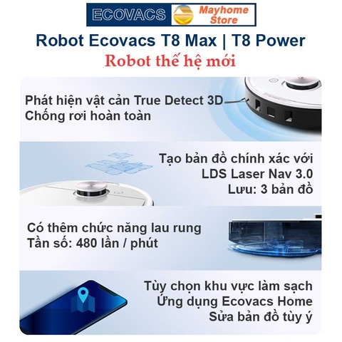 Robot hút bụi lau nhà Ecovacs T8 Max/Power - Hàng trưng bày chưa qua sử dụng- Tặng ID App Ecovacs Home