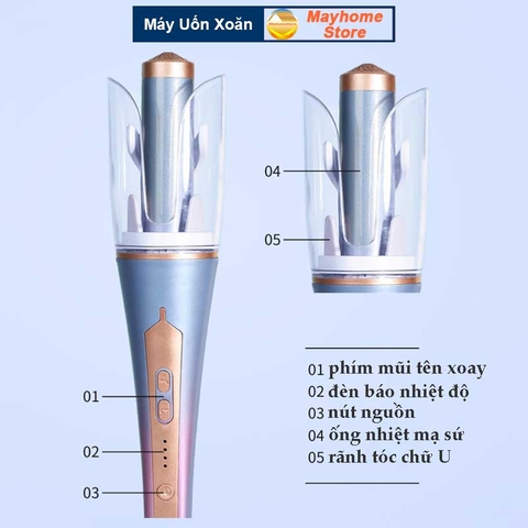 Máy Uốn Tóc Xoăn Xoay Tự Động 2 Chiều 360 độ Tạo Ion Âm 1000W Làm Xoăn Nhanh 10s Điều Chỉnh 3 Mức Nhiệt Cao Cấp