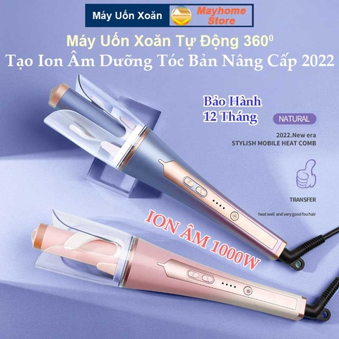 Máy Uốn Tóc Xoăn Xoay Tự Động 2 Chiều 360 độ Tạo Ion Âm 1000W Làm Xoăn Nhanh 10s Điều Chỉnh 3 Mức Nhiệt Cao Cấp