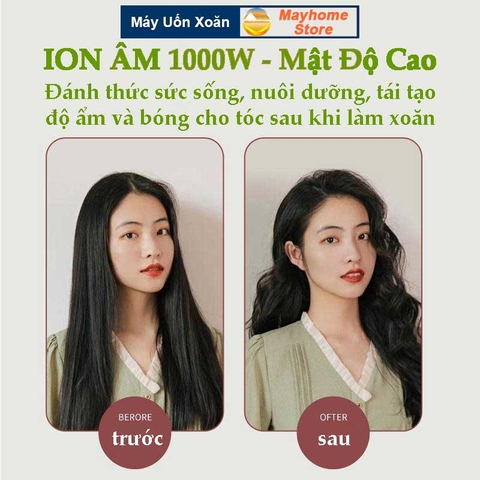 Máy Uốn Tóc Xoăn Xoay Tự Động 2 Chiều 360 độ Tạo Ion Âm 1000W Làm Xoăn Nhanh 10s Điều Chỉnh 3 Mức Nhiệt Cao Cấp