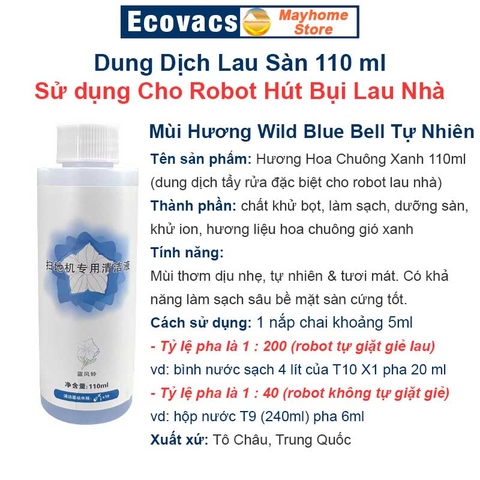 Dung Dịch Lau Sàn, Nước Lau Sàn Cao Cấp 110 ml Cho Robot Ecovacs X1 T10 N9+ T9 T8 T5 Mùi Hương Wild Bluebell Tự Nhiên