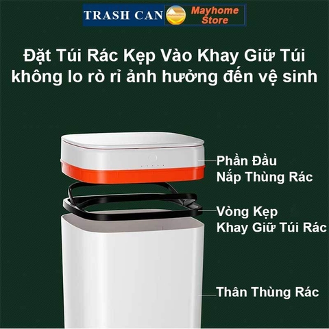 Thùng Rác Cảm Ứng Thông Minh Loại Sạc Pin Dung Tích 20L Có Đèn UV Khử Khuẩn, Tự Động Đóng Mở Nắp Với 2 Màu Trắng và Xanh