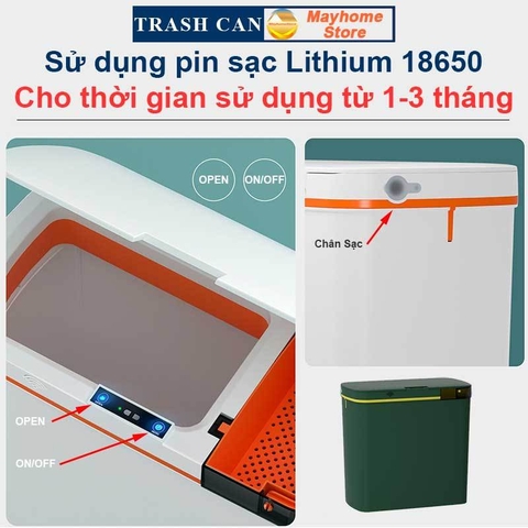 Thùng Rác Cảm Ứng Thông Minh 2 Ngăn 20L Tách Rác Khô & Ướt Sử Dụng Cho Phòng Khách và Gian Bếp Với 2 Màu Xanh và Trắng