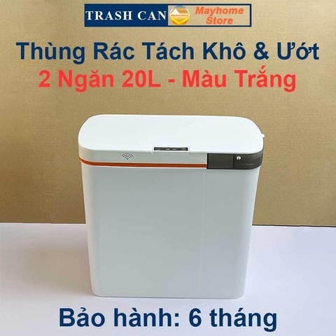 Thùng Rác Cảm Ứng Thông Minh 2 Ngăn 20L Tách Rác Khô & Ướt Sử Dụng Cho Phòng Khách và Gian Bếp Với 2 Màu Xanh và Trắng