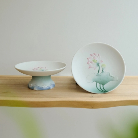 Đĩa bồng hoa sen xanh