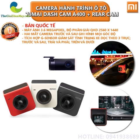 [Bản quốc tế] Camera hành trình ô tô Xiaomi 70mai Dash Cam A400 + Rear Cam