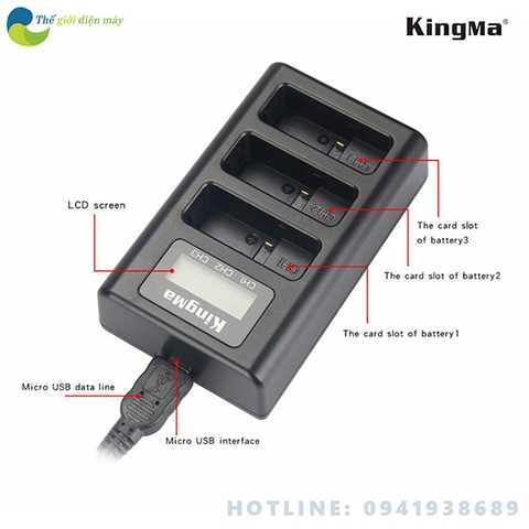 Dock sạc 3 khe pin KingMa cho camera hành trình Gopro New Hero 5 6