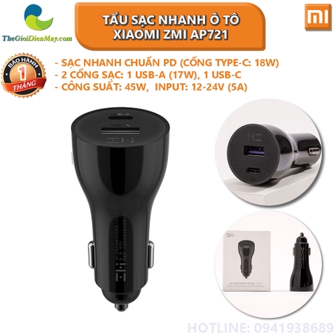 Tẩu sạc nhanh ô tô 45W Xiaomi ZMI AP721 (1A1C)