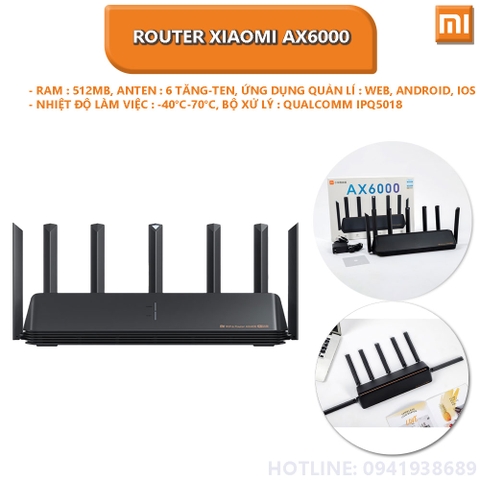 Bộ phát Wifi Router Xiaomi AX6000 AIoT băng tần kép Wifi 6 6000Mbps hỗ trợ Mesh hỗ trợ kết nối 248 thiết bị