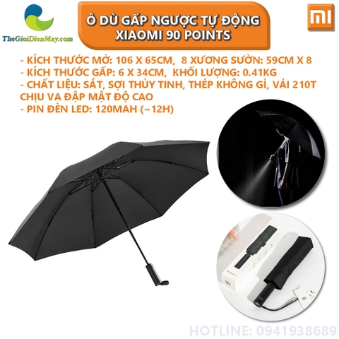 Ô dù gấp ngược tự động Xiaomi 90 Points chống tia UV, tích hợp đèn LED