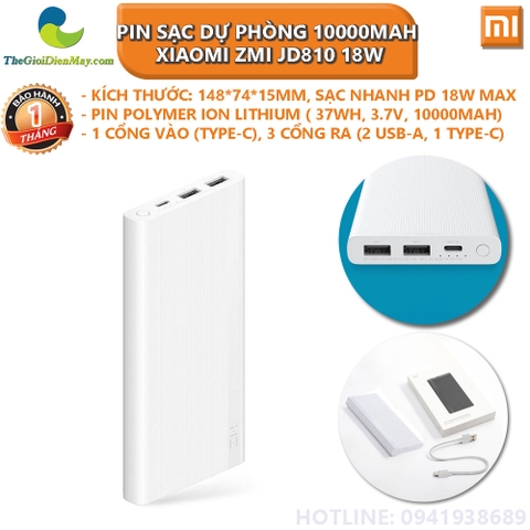 Pin sạc dự phòng 10000mAh Xiaomi ZMI JD810 18W