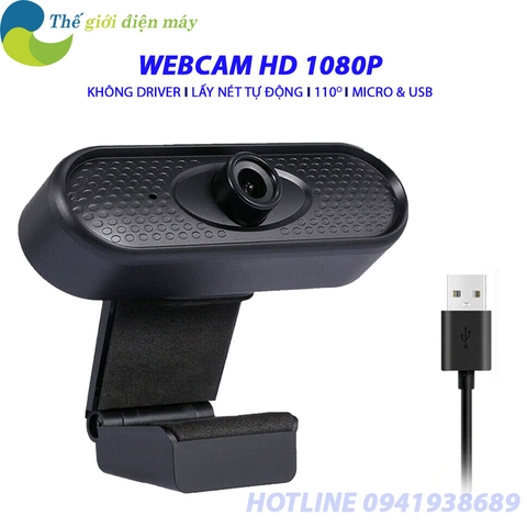 Webcam HD 1080P Không Driver, Lấy Nét Tự Động Tích Hợp Micro & Cổng USB Cho Laptop và PC