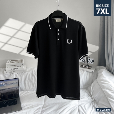 Áo Polo Bigsize Thêu Bông lúa Màu Đen