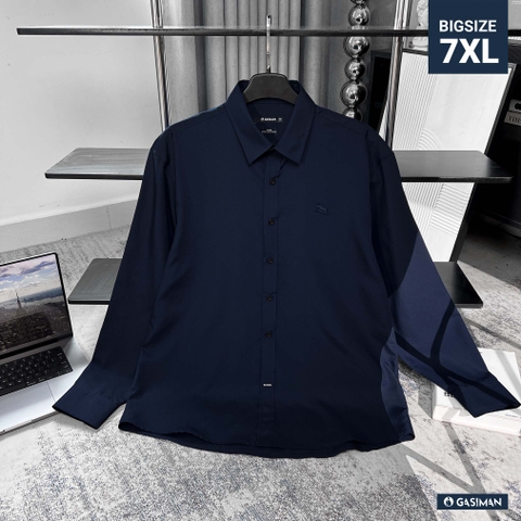 Áo Sơ Mi Tay dài Bigsize Trơn Logo thêu Gấu Màu Xanh đen