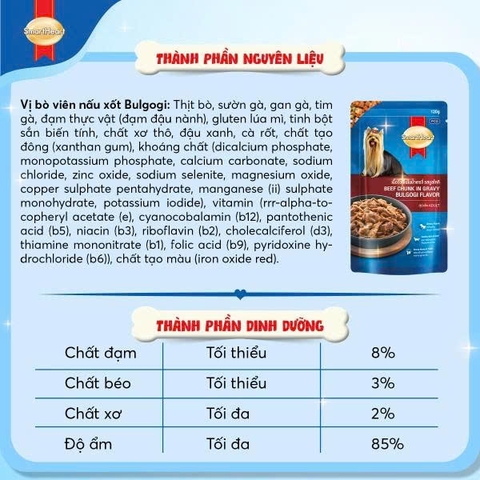 Thức ăn ướt cho chó dạng túi Smartheart Special 120g - Vị bò viên nấu sốt Bulgogi kiểu Hàn