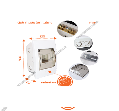 NDP104 - Tủ điện âm 2-4 đường Nano (Mặt nhựa, Đế kim loại)