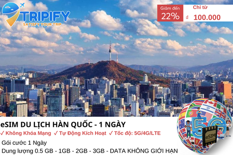 ESIM DU LỊCH HÀN QUỐC - 1 NGÀY | GIÁ ƯU ĐÃI CHỈ TỪ 100K - Hotline 0975.901.828