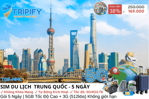 SIM DU LỊCH TRUNG QUỐC 5 NGÀY | 5GB TỐC ĐỘ CAO + KHÔNG GIỚI HẠN 3G