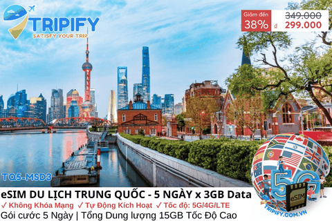 eSIM DU LỊCH TRUNG QUỐC GIÁ RẺ 5 NGÀY - DUNG LƯỢNG 3GB/NGÀY