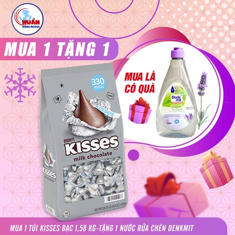 KẸO SOCOLA HERSHEY'S  KISSES BẠC-Túi lớn 330 viên 1,58kg