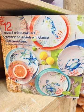 Set 12 món Chén Dĩa hình Sinh vật biển Melamine dinnerware Set