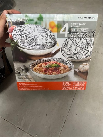 Sét 4 dĩa sành trắng đen Signature Housewares