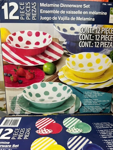 Set 12 Chén Dĩa Hình chấm bi Melamine dinnerware Set
