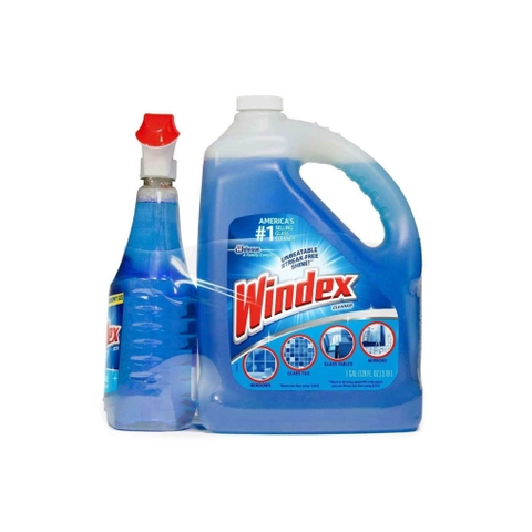 Set chai xịt + bình lau kính đa năng Windex Original Glass Cleaner 946ml & 5,2 lít