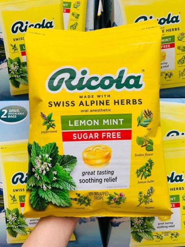 Kẹo Ngậm Thảo Mộc Trị Ho Ricola Lemon Mint Sugar Free