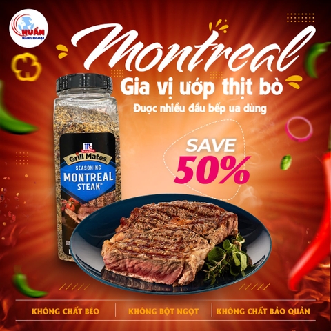 Gia vị ướp thịt bò Montreal Steak Grill Mates 822g của Mỹ (Date tới 2027)
