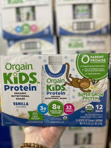 Thùng sữa nước Protein hữu cơ Orgain Kids Protein Vani (244ml x 12 hộp)
