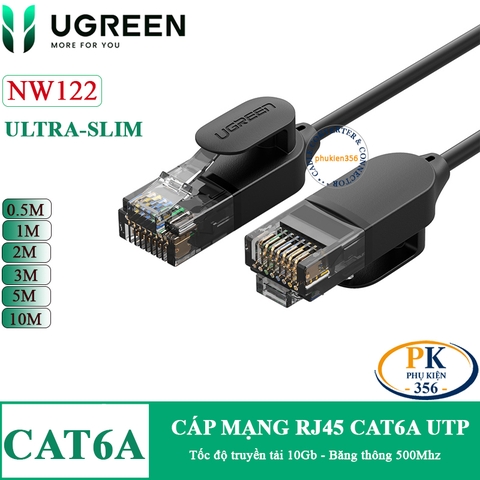Dây cáp mạng RJ45 CAT6A 10Gb 500Mhz Ugreen NW122 dài 0.5M đến 10M ultra-slim màu đen