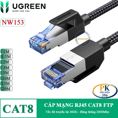 Dây cáp mạng RJ45 CAT8 40Gb 2000Mhz Ugreen NW153 dài 1M đến 20M  màu đen dây bọc lưới