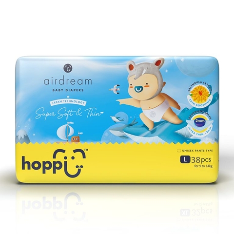 Bỉm – Tã quần Hoppi Airdream size L 38 miếng (cho bé 9-14 kg)