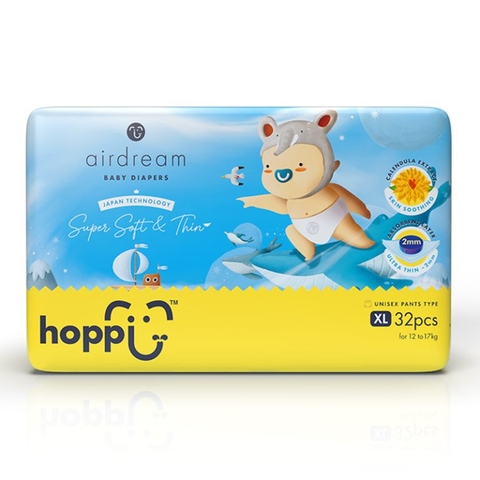 Bỉm – Tã quần Hoppi Airdream size XL 32 miếng (cho bé 12-17 kg)