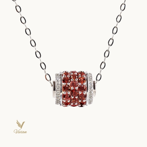 Dây chuyền vàng Ý 18K gắn Spinel đỏ cam vàng trắng và kim cương thiên nhiên