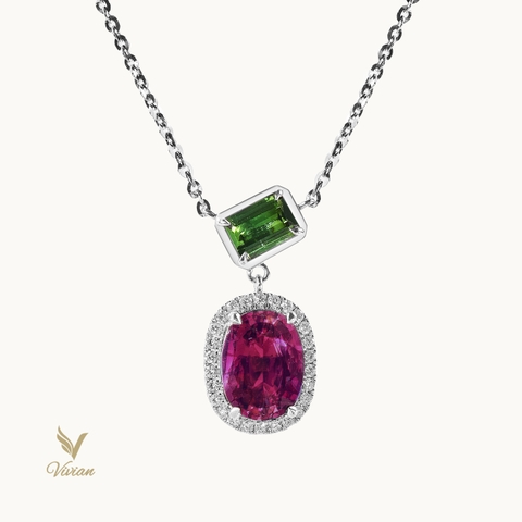 Dây chuyền vàng Ý gắn Garnet và Tourmaline thiên nhiên, 26 viên kim cương thiên nhiên