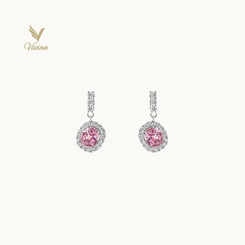 Hoa tai vàng trắng 14K, viên chủ Spinel thiên nhiên và kim cương thiên nhiên