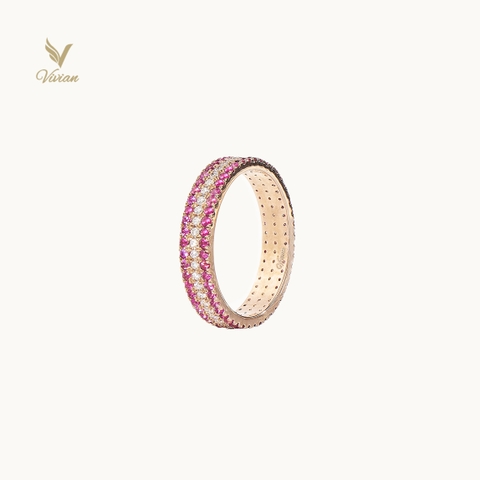 Nhẫn vàng hồng 18K gắn Ruby và kim cương thiên nhiên