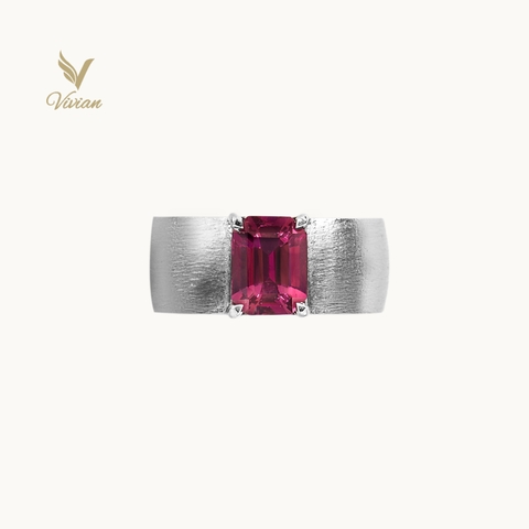 Nhẫn vàng trắng gắn viên Garnet thiên nhiên