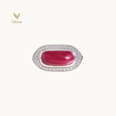 Nhẫn vàng trắng 18K gắn Ruby huyết kính và kim cương thiên nhiên