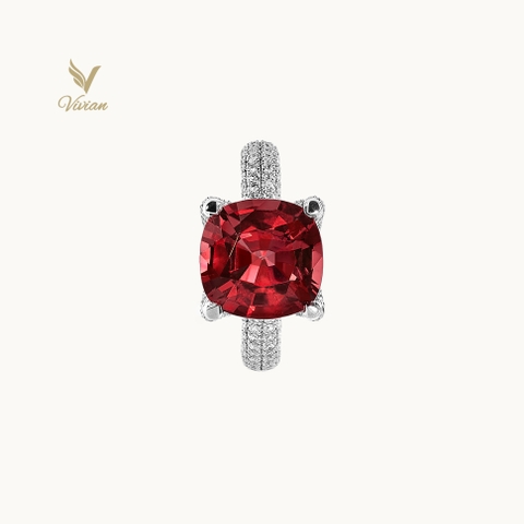Nhẫn vàng trắng 18K, gắn viên chủ Spinel thiên nhiên và kim cương thiên nhiên