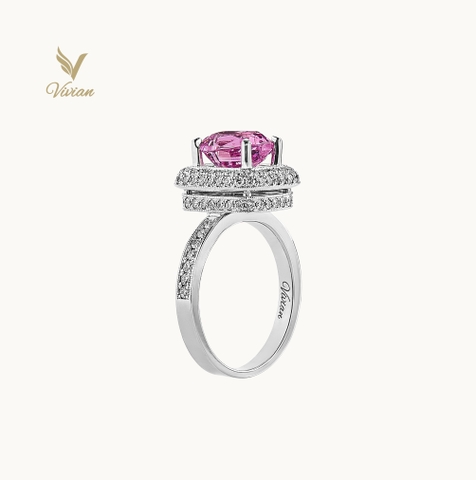 Nhẫn vàng trắng 18K, viên chủ Spinel thiên nhiên màu tím tử la lan và kim cương thiên nhiên