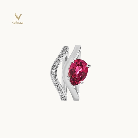 Nhẫn vàng trắng 18K, viên chủ Spinel thiên nhiên hồng tím đậm phớt cam và kim cương thiên nhiên