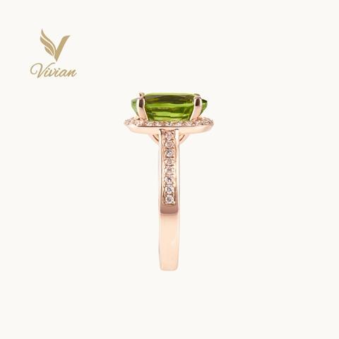 Nhẫn vàng hồng 14K gắn viên chủ Peridot thiên nhiên và kim cương thiên nhiên