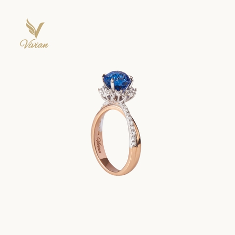 Nhẫn vàng hồng 18K gắn Sapphire hero và kim cương thiên nhiên