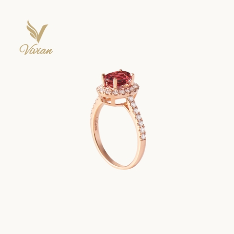 Nhẫn vàng hồng 18K gắn Spinel thiên nhiên và kim cương thiên nhiên
